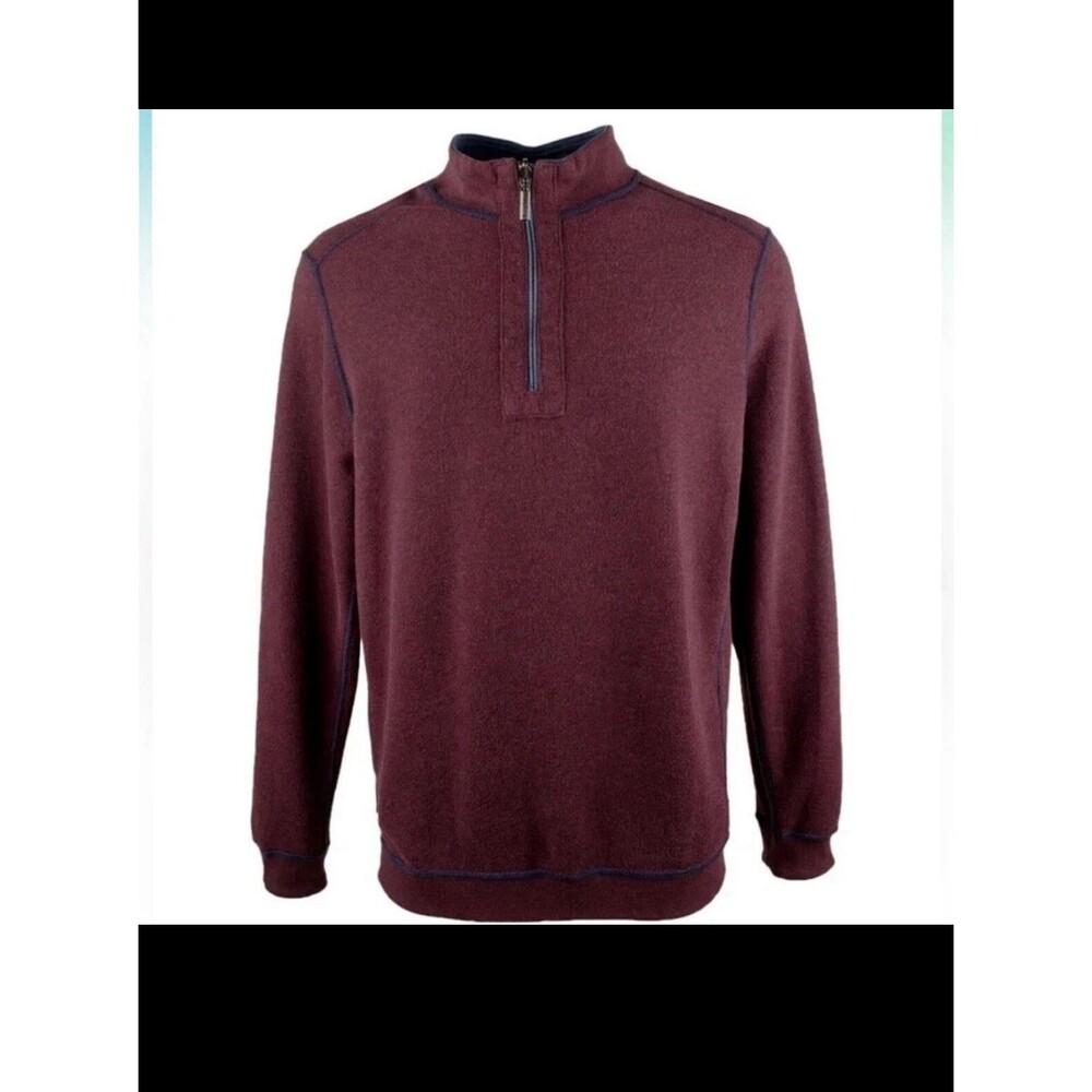 Tommy Bahama Black Cherry Heather Flipshore Reversible Half Zip Sweater XXL